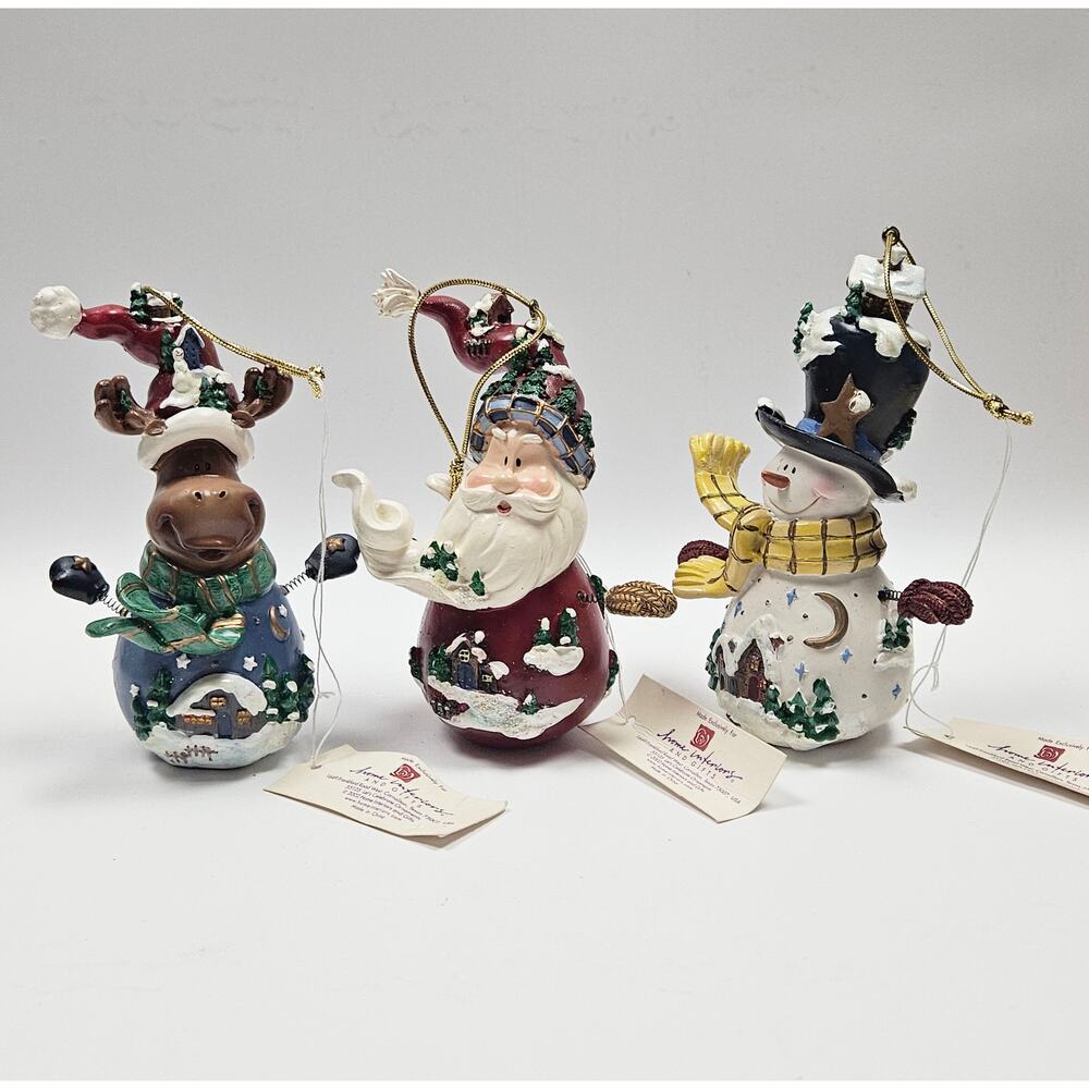 Lot of 3 Home Interiors “Let's Celebrate" Tree Ornaments Snowman Santa Reindeer